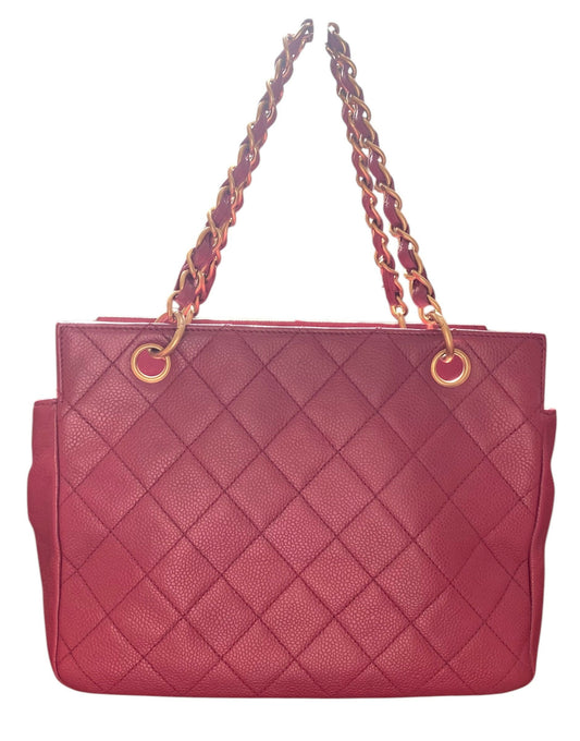 Chanel Ppt Pink Raspberry Quilted Caviar Leather Petite Timeless Shopping Tote Bag Rovelle Bags