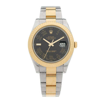 Stainless Steel 18K Yellow Gold 41mm Oyster Perpetual Datejust II Watch Black Roman 116333