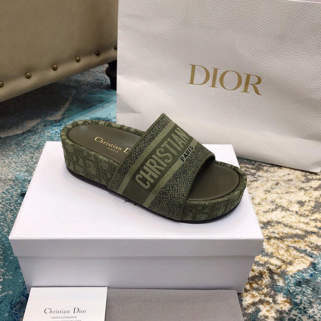 DIOR Dway Embroidered Denim Wedge Sandals