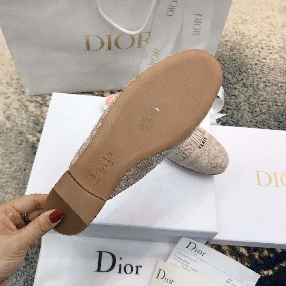Dior Off Embroidered Cotton Flat Mules With Toile de Jouy Motif