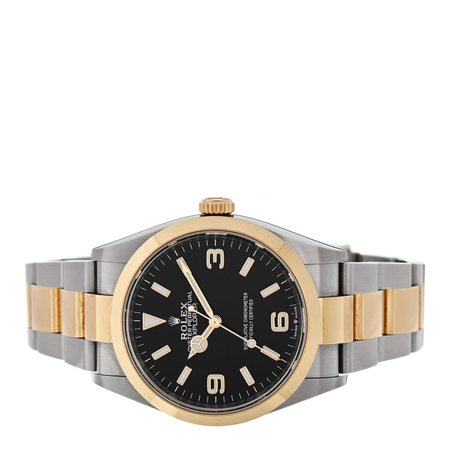 Stainless Steel 18K Yellow Gold 36mm Oyster Perpetual Explorer Watch Black 124273