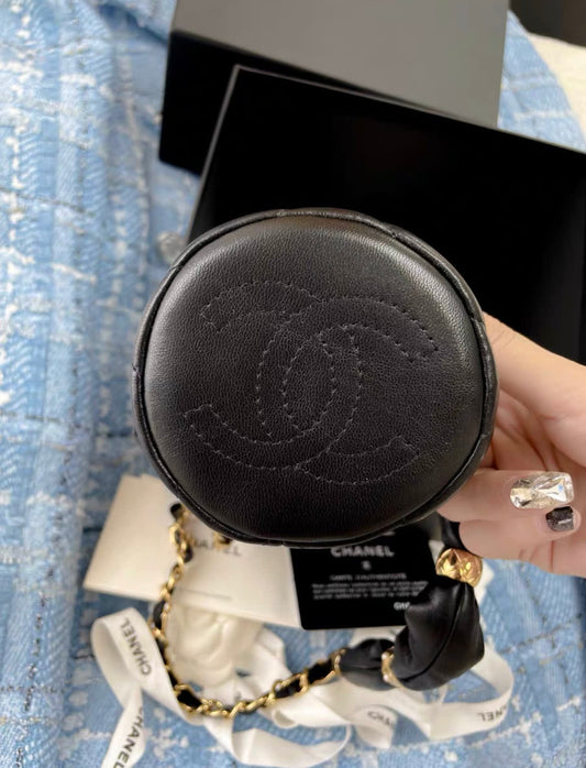 Chanel Mini Bucket Fluffy Chain Black Lambskin Gold Hardware Bag Rovelle Bags