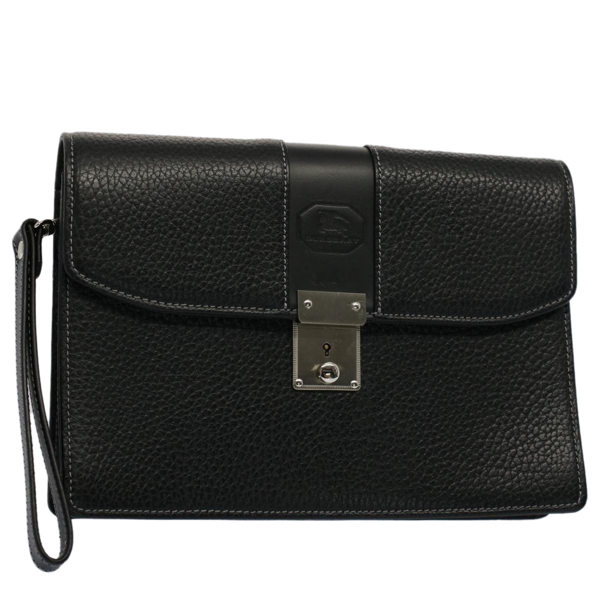 Burberry Auth Leather Black Clutch Bag Style 2