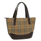 Luxury Burberry Nova Check Hand Bag Nylon Canvas Beige Auth ep1964