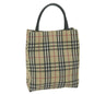 Luxury Burberry Nova Check Hand Bag Nylon Canvas Beige Auth ep3149
