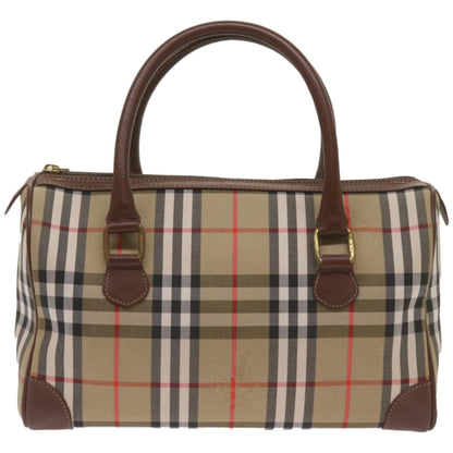 Luxury BurberrySs Nova Check Boston Bag Canvas Beige Auth ep3638