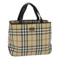 Luxury Burberry Nova Check Hand Bag PVC Leather Beige Dark Brown Auth ep4186