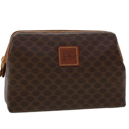 Luxury CELINE Macadam Canvas Pouch PVC Leather Brown ep868