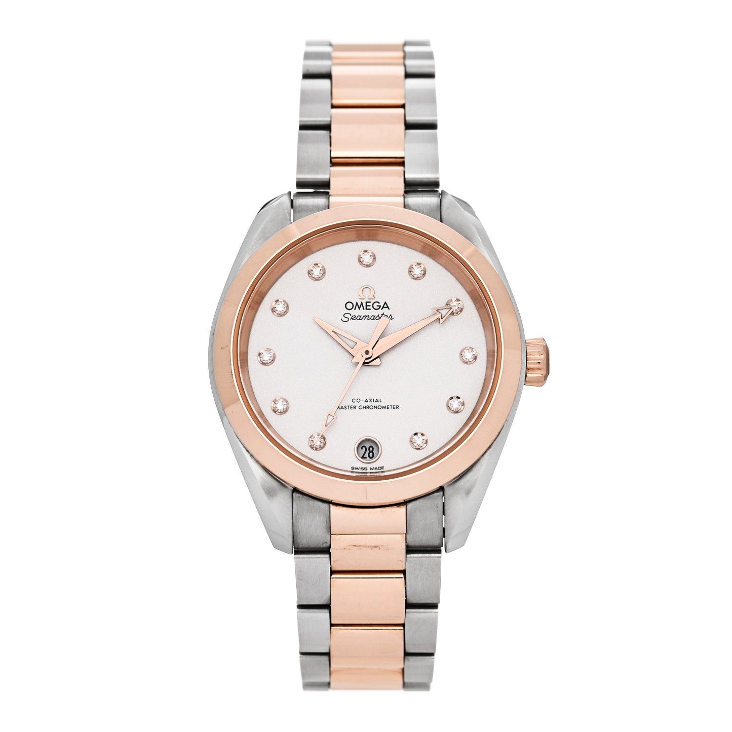Stainless Steel 18K Sedna Gold Diamond 34mm Seamaster Aqua Terra Co-Axial Automatic Watch Silver 220.20.34.20.52.001