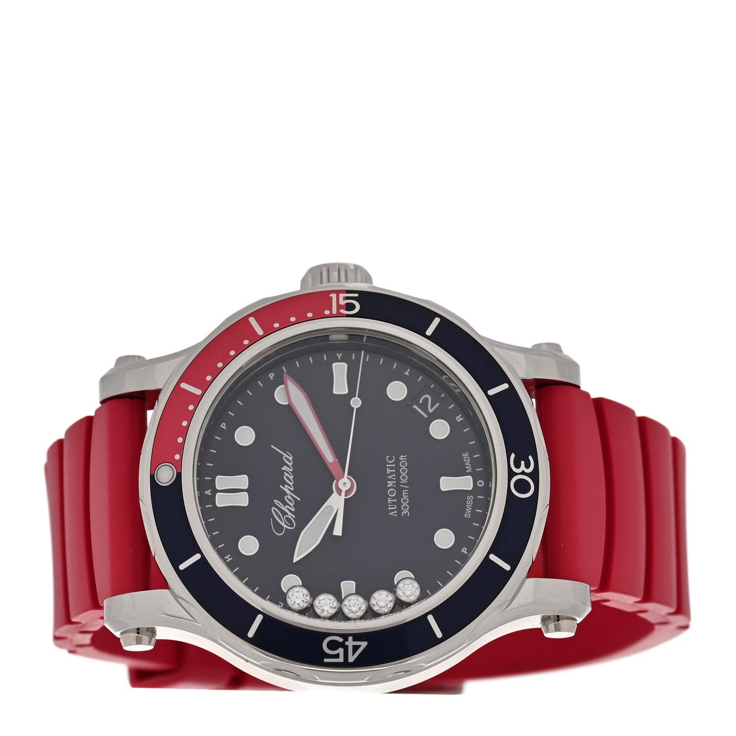 Stainless Steel Rubber 5 Diamond 40mm Happy Ocean Automatic Watch Blue