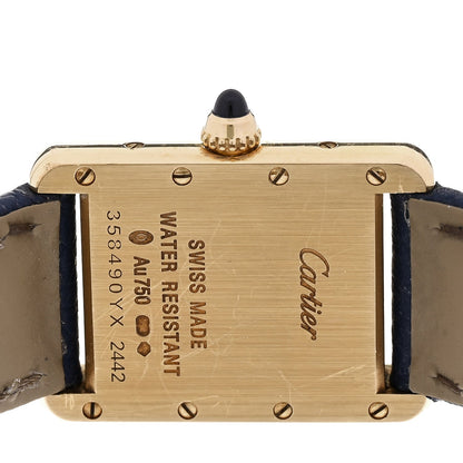 18K Yellow Gold Calfskin 22mm Tank Louis Quartz Watch Blue