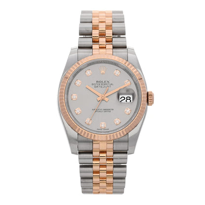 Stainless Steel 18K Everose Gold Diamond 36mm Oyster Perpetual Datejust Watch Silver 116231