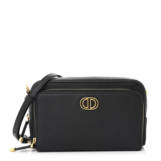 Christian Dior Grained Calfskin Caro Double Pouch Black Rovelle Bags