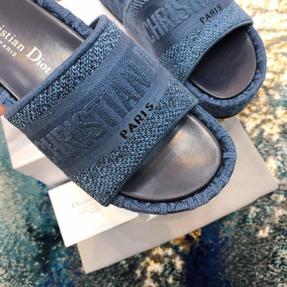 DIOR Dway Embroidered Denim Wedge Sandals