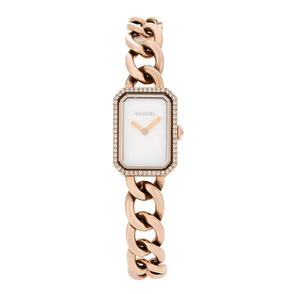 18K Beige Gold Diamond Bezel Mother of Pearl 16mm Chain Premiere Quartz Watch