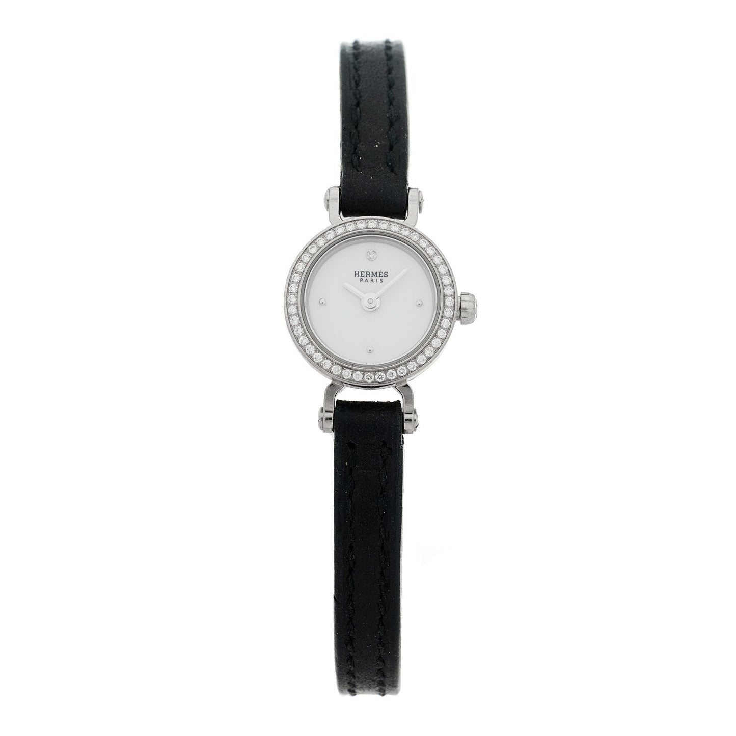 18K White Gold Barenia Diamond 16mm Faubourg Quartz Watch Noir