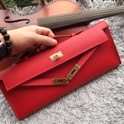 Luxury Hermes Red Handcrafted Kelly Cut Clutch