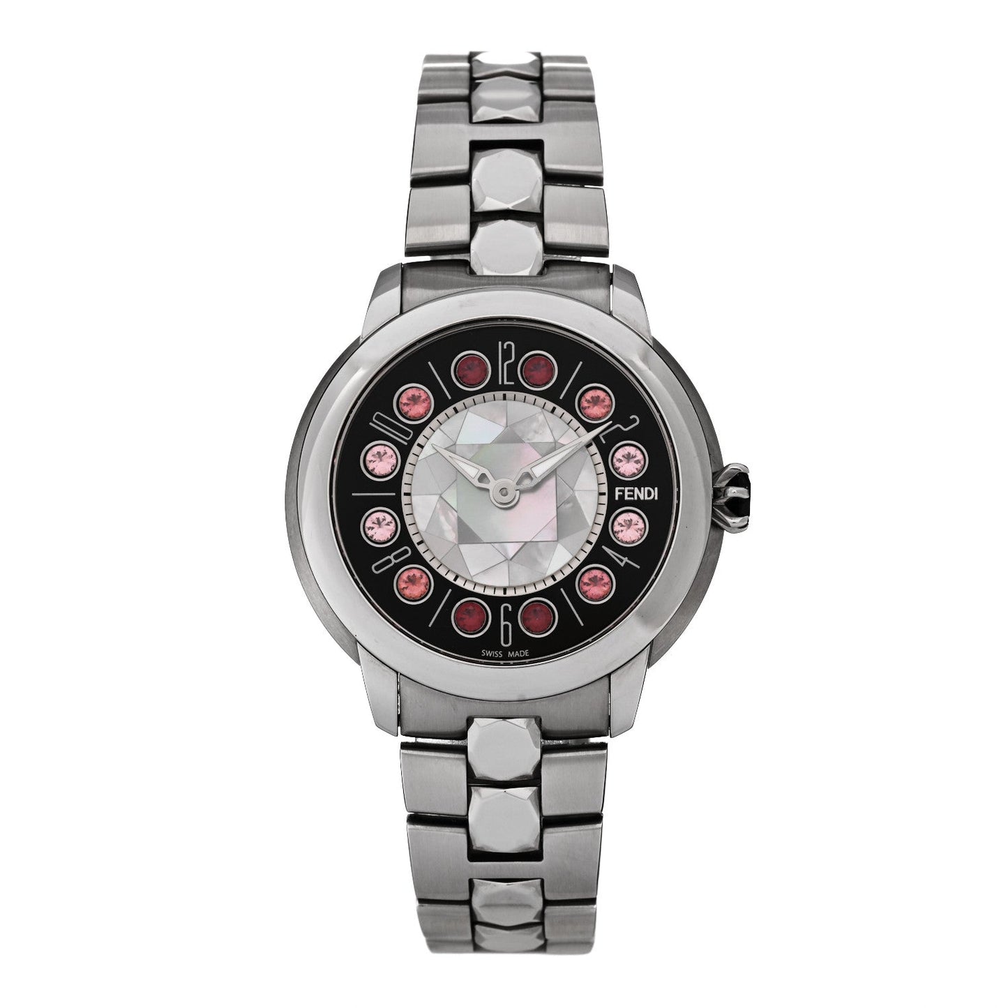 Stainless Steel Mother of Pearl Topaz Spinel 38mm Ishine Rotating Gem Two Tone Quartz Watch Black