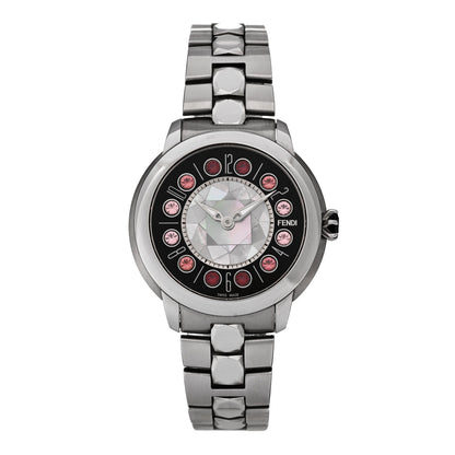 Stainless Steel Mother of Pearl Topaz Spinel 38mm Ishine Rotating Gem Two Tone Quartz Watch Black