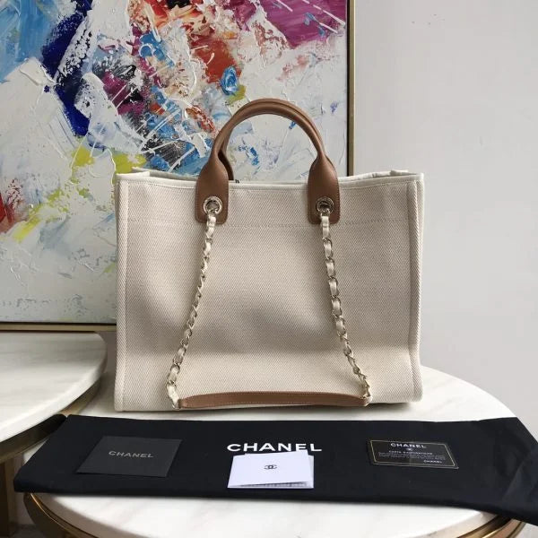 Chanel Deauville Pearl Canvas Tote Bag Ecru Beige
