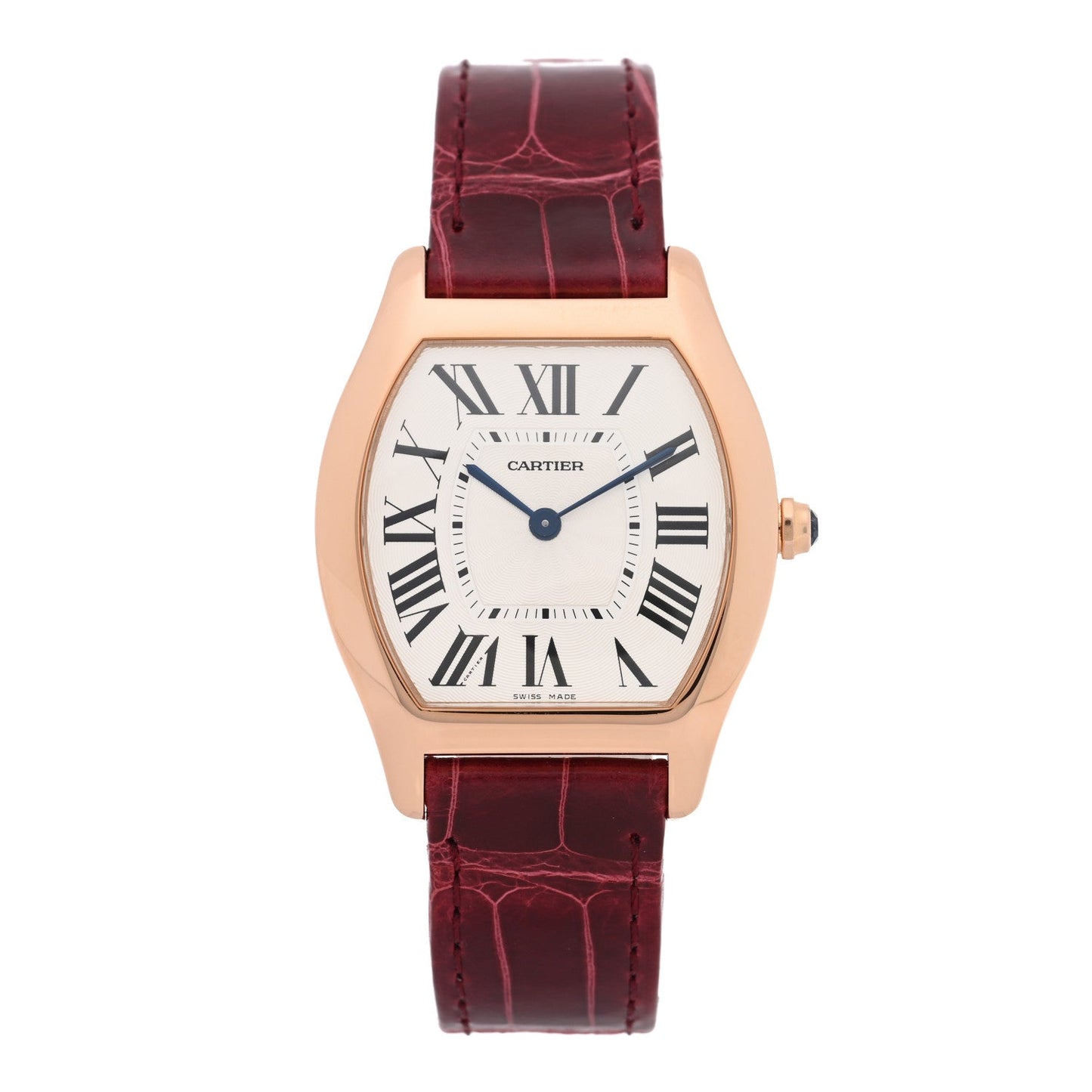 18K Pink Gold Alligator 31mm Tortue Manual Winding Watch Burgundy