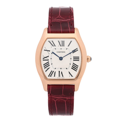 18K Pink Gold Alligator 31mm Tortue Manual Winding Watch Burgundy