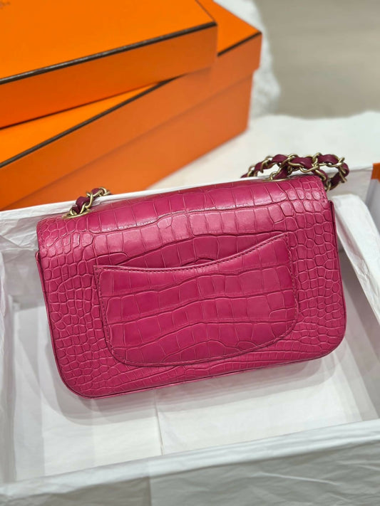 Chanel Pink Matte Alligator Big Mini Flap Bag Rovelle Bags