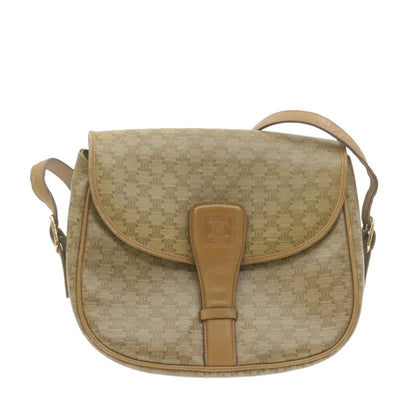 Luxury CELINE Macadam Canvas Shoulder Bag Beige PVC Leather am612g