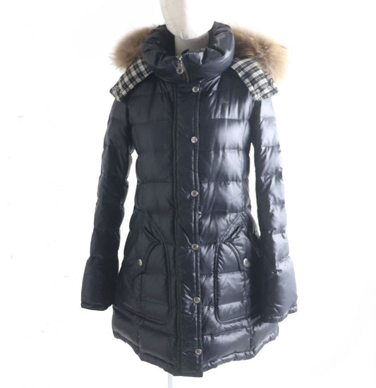 BURBERRY down coat Main: 100% nylon, Outer: 100% polyester, Outer: 65% polyester, Outer: 35% rayon, Fur: raccoon black Women 40