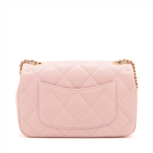 Chanel Pink Mini Matelasse Lambskin Single Leather Chain Heart Charm Flap Bag With Gold Hardware Rovelle Bags