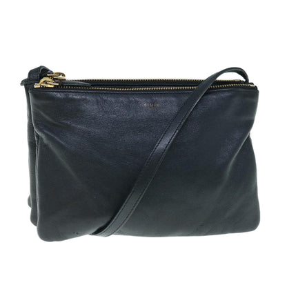 Luxury CELINE Trio Shoulder Bag Leather Black hk1006