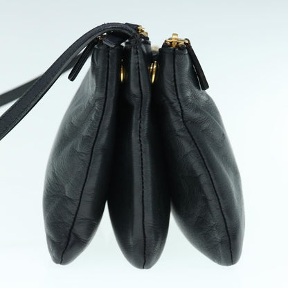 Luxury CELINE Trio Shoulder Bag Leather Black hk1006