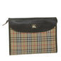 Luxury BurberrySs Nova Check Clutch Bag Nylon Canvas Beige Auth hk1022