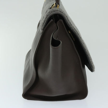 Luxury CELINE Trapeze Hand Bag Leather 2way Brown hk1137