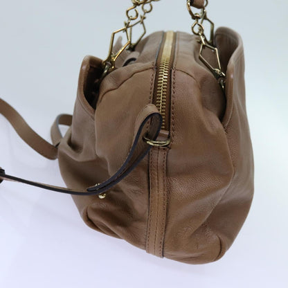 Luxury CELINE Elsie Hand Bag Leather 2way Beige hk1217