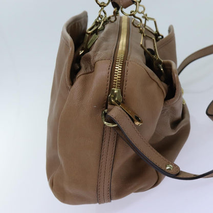 Luxury CELINE Elsie Hand Bag Leather 2way Beige hk1217