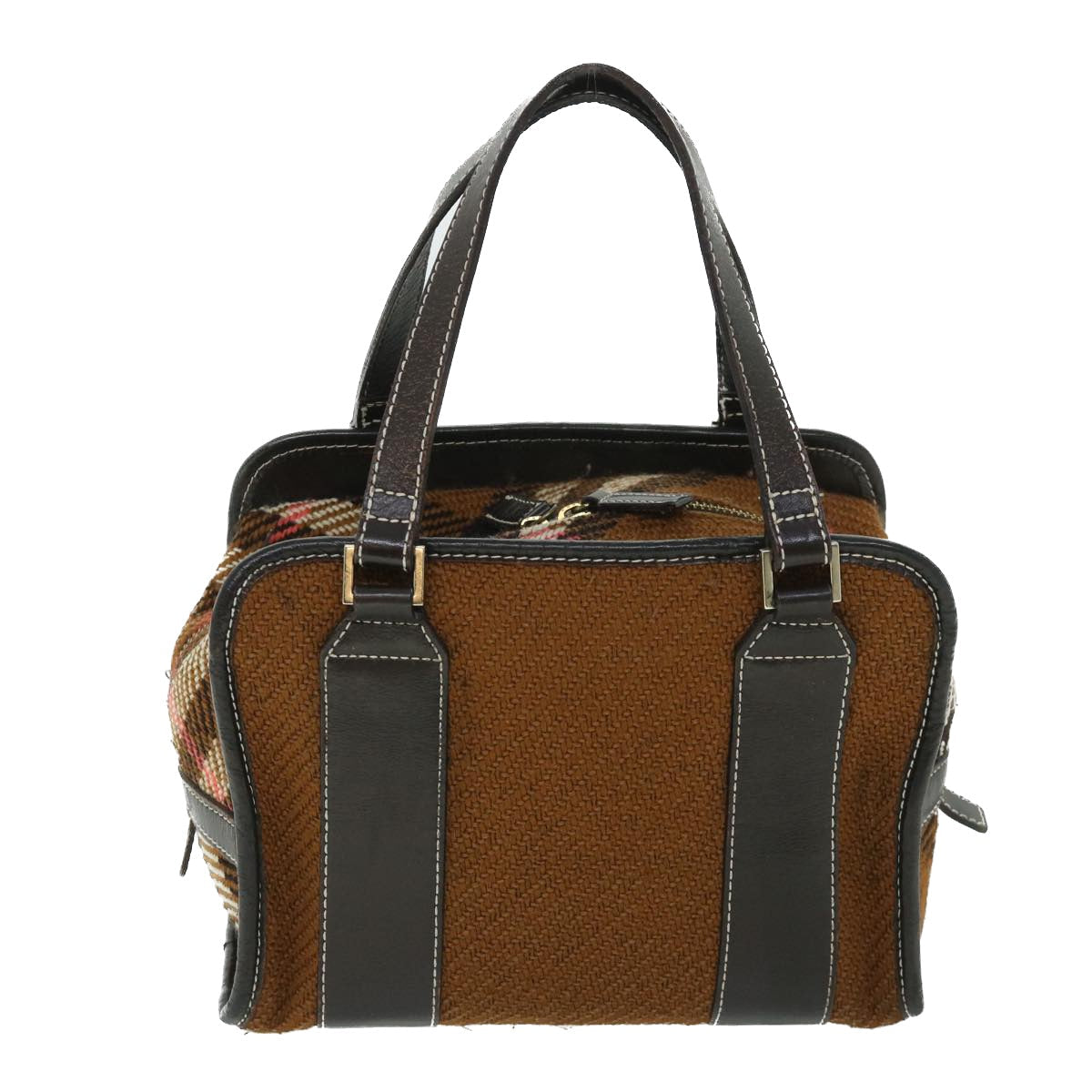 Burberry Label Auth Leather Brown Handbag
