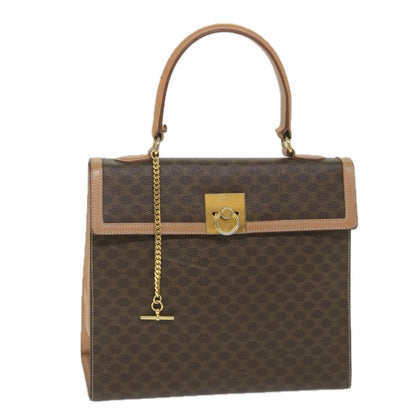 Luxury CELINE Macadam Canvas Top Handle Hand Bag PVC Leather Brown hk911