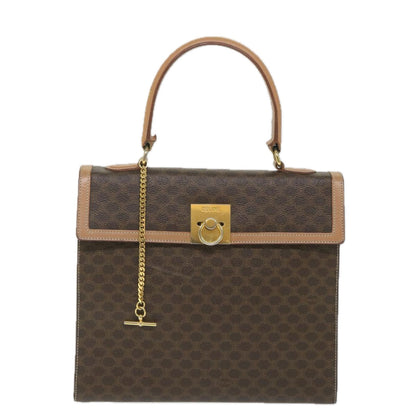 Luxury CELINE Macadam Canvas Top Handle Hand Bag PVC Leather Brown hk911