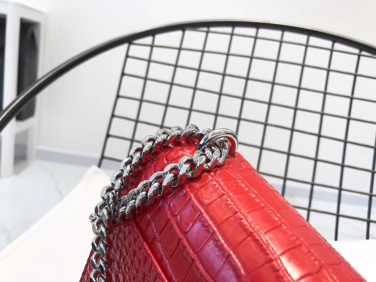 YSL Medium Sunset In Crocodile Embossed Shiny Leather Bag