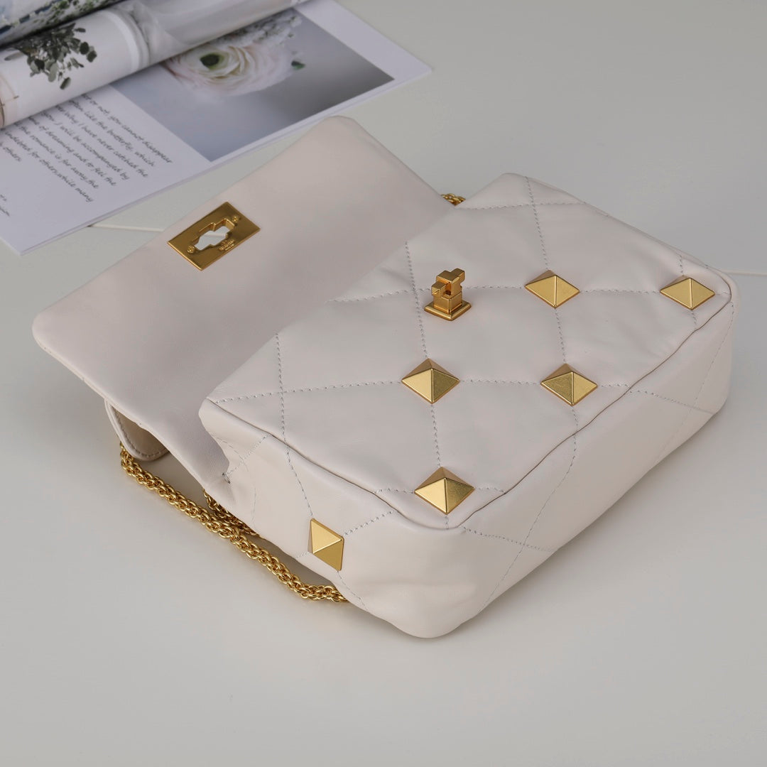 Valentino Garavani Medium Roman Stud The Shoulder Bag In Nappa With Chain