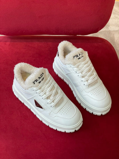 Prada Leather and Shearling  Sneakers