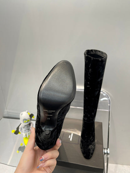 YSL  Talia Boots In Velvet
