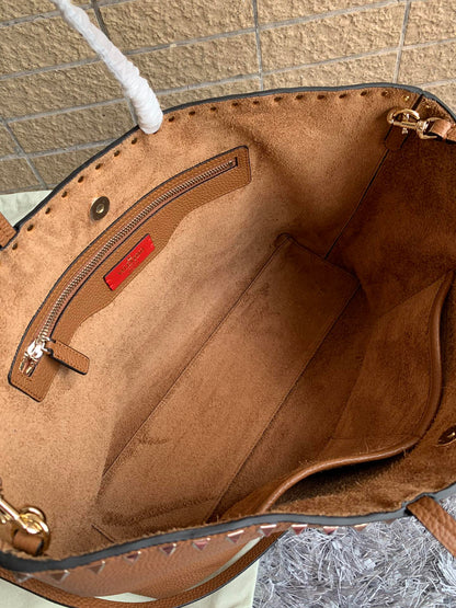 Valentino Garavani Rockstud Calfskin Grainy Tote Bag