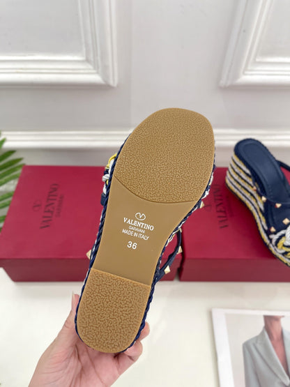 Valentino Rockstud Wedge Sandals