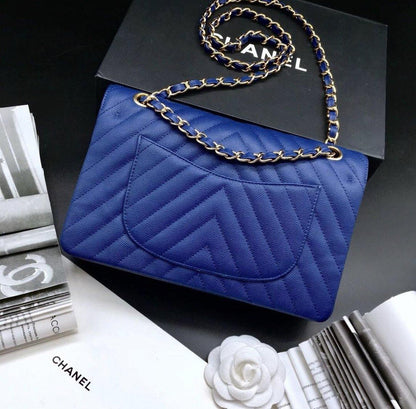 CHANEL Calfskin Chevron Quilted Double Flap