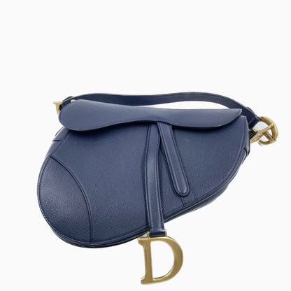 Dior Saddle Blue Medium Grained Leather Handbag with Strap Rovelle Bags