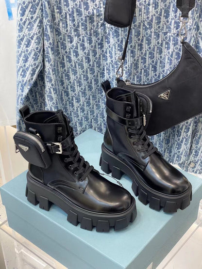 Prada Monolith brushed Rois Leather And Nylon Boots