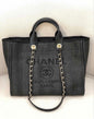 Chanel Straw Raffia Calfskin Striped Medium Deauville Tote