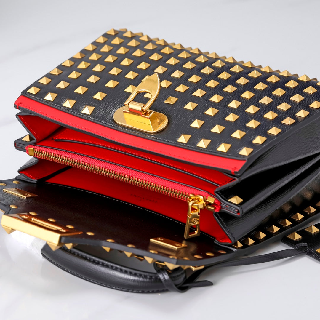 Valentino Garavani Small Rockstud Alcove Grainy Calfskin Bag